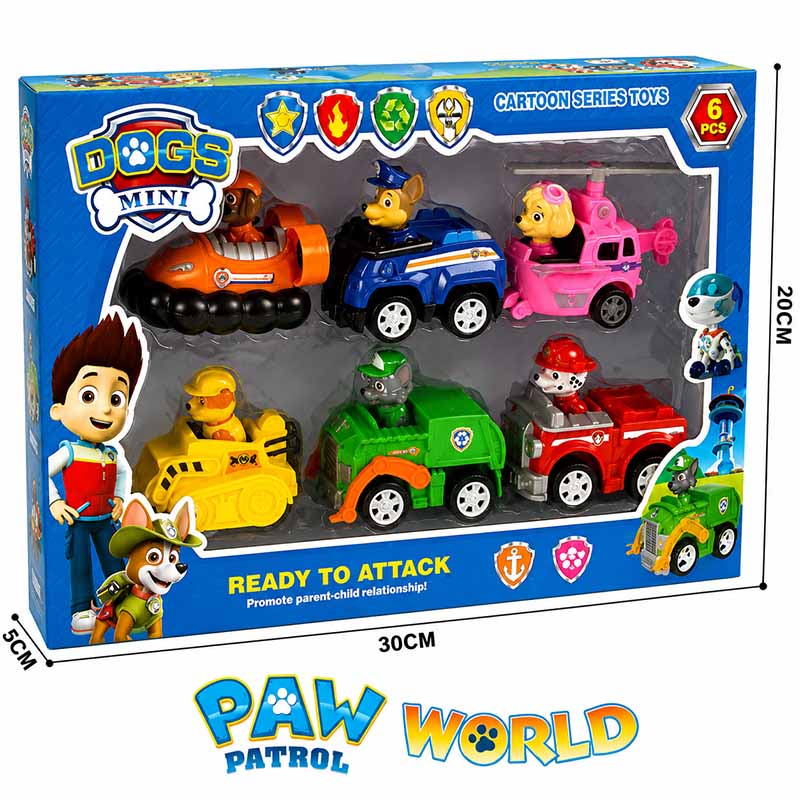 ماشین بازی سگهای نگهبان مجموعه 6 عددی مدل Paw Patrol G6 | ماشین و فیگور سگ‌های نگهبان